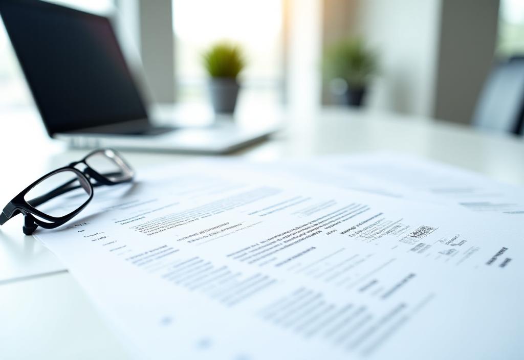 A professional workspace with legal documents and a modern laptop